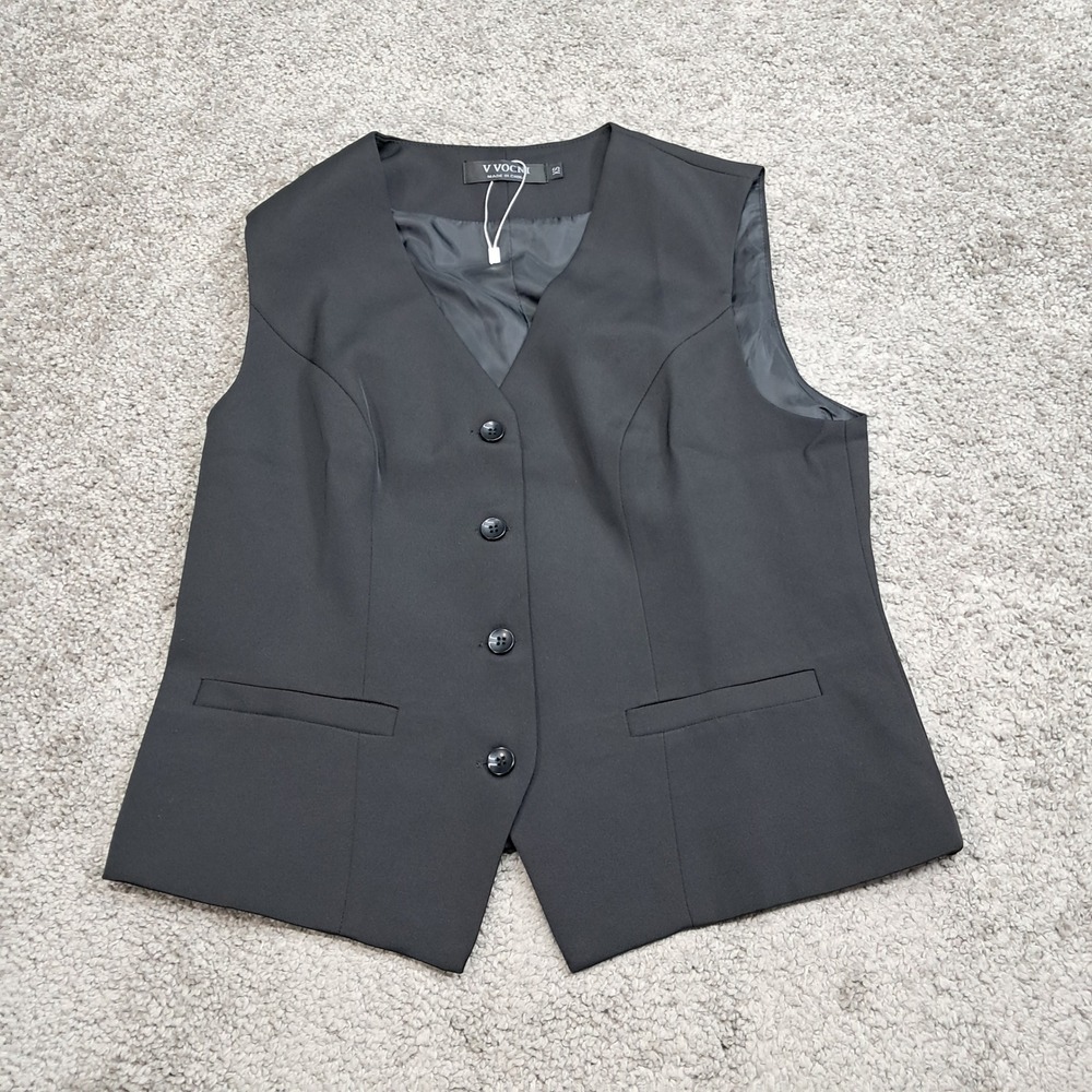 V VOCNI Womens Black Formal Suit Vest XS Adjustable Back Cinch Waistcoat